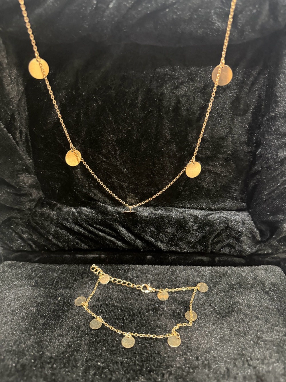 Gold Disc Necklace and Bracelet Set - Women's Jewelry